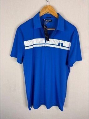 J.Lindeberg Mens Clark TX Jersey Golf Polo Blue White Stripe Size M NWT